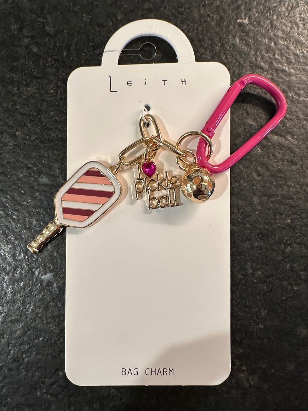Leith Pink & Gold Pickleball Charm Keychain/Bag Charm NWOT